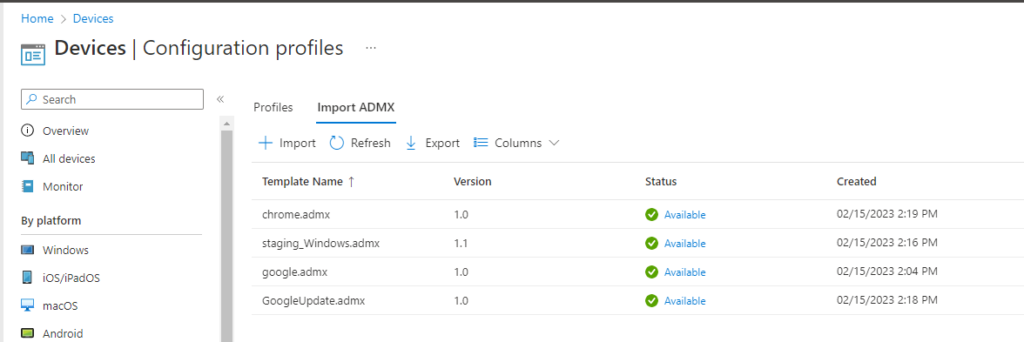 Import administrative templates in Intune. - import admx